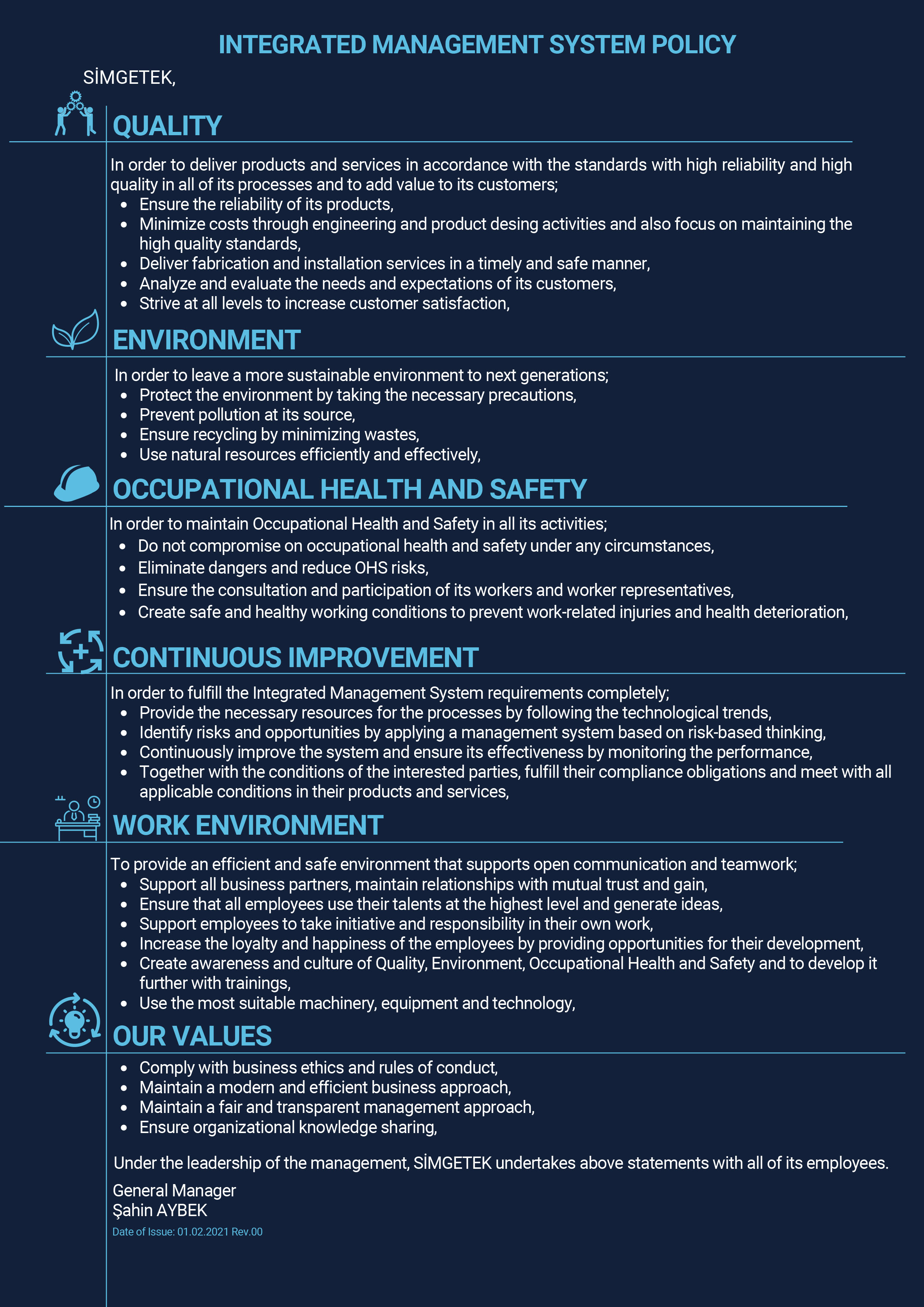  INTEGRATED MANAGEMENT SYSTEM POLICY Simgetek Manufacturing And 